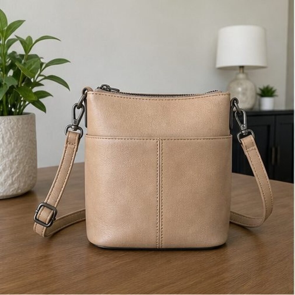 Cognac Suede Crossbody Bag